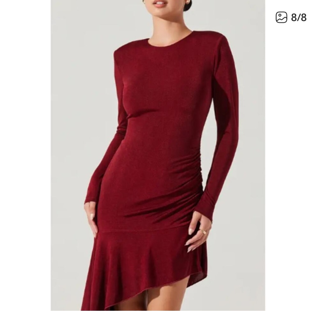 Astr Burgundy Long-Sleeve High-Low Ruffle Dress - Picture 4 of 6